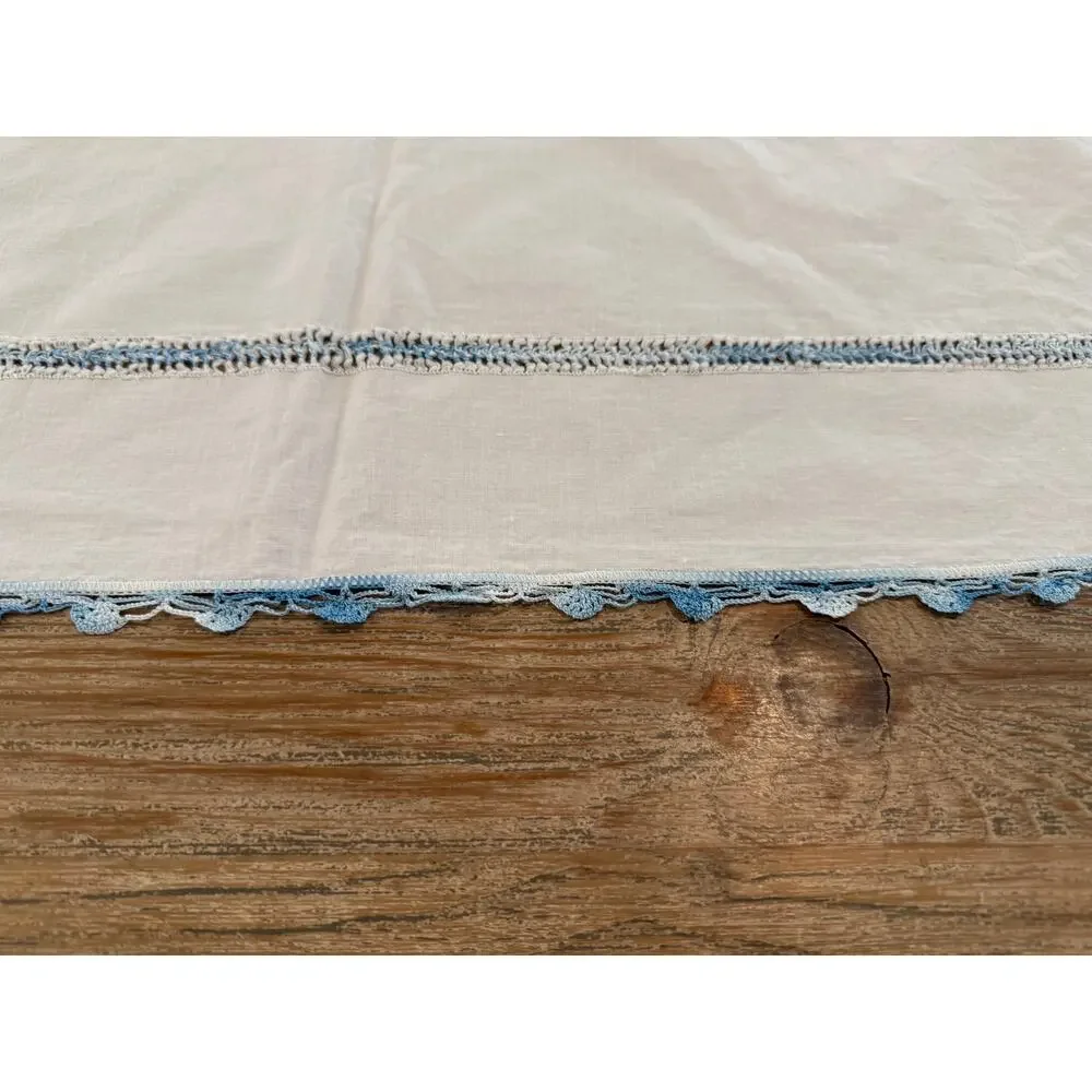 Vintage Embroidered Lace Trim White Cotton Flat Sheet